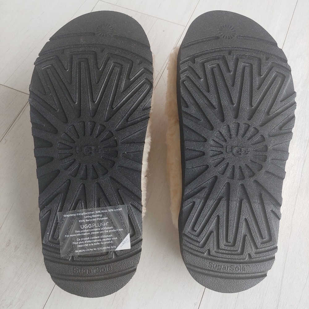 UGG NEW Fuzz Sugar Cross Slide Sandals Natural - Picture 14 of 14